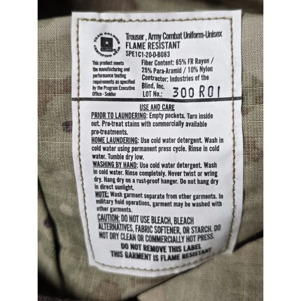 NWT Trousers Pants Army Combat Uniform Unisex Flame Resistant Large- Long  35-39